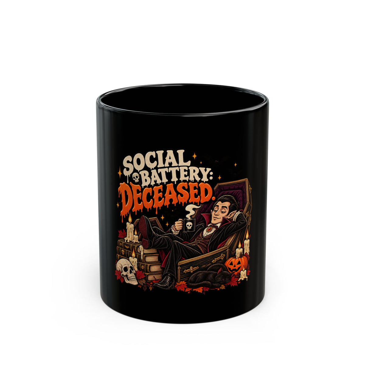 Social Battery Deceased Halloween Gothic Black Mug