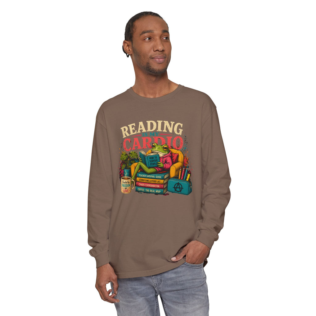 Reading Is My Cardio Long Sleeve Tee | Stack of Books Illustration