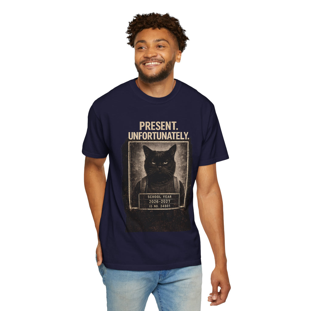 Present Unfortunately Mugshot Cat T-shirt | Vintage Black Cat Portrait