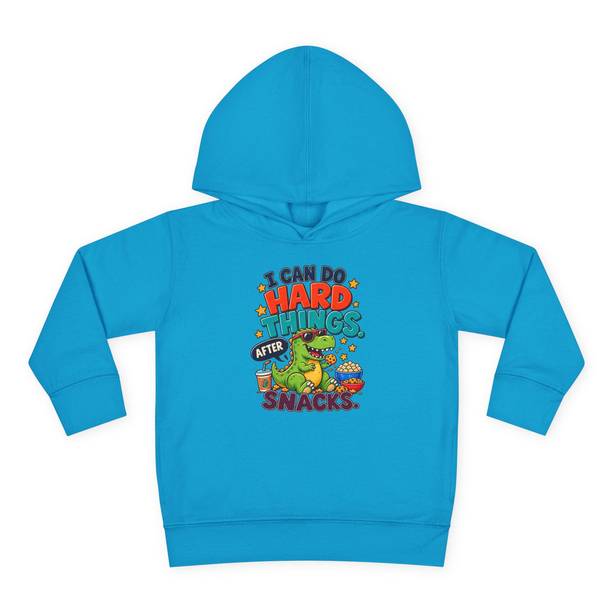 Toddler Hoodie – “I Can Do Hard Things After Snacks” Motivational Dinosaur Pullover
