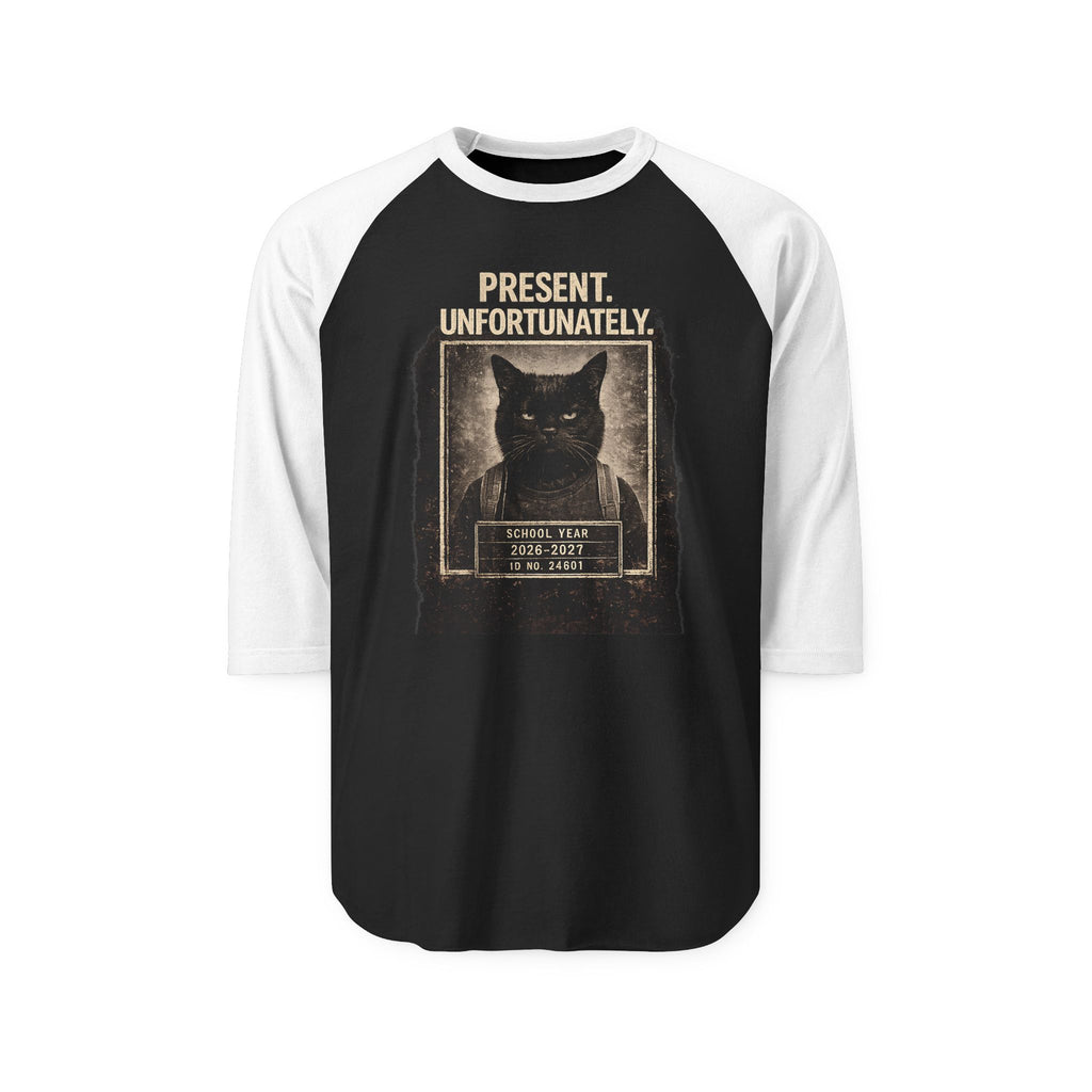 Present Unfortunately Mugshot Black Cat Raglan Shirt | Cat Lover Tee