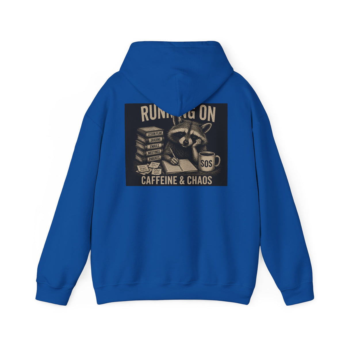 Running on Caffeine & Chaos Hoodie | Raccoon Coffee Stack Illustration