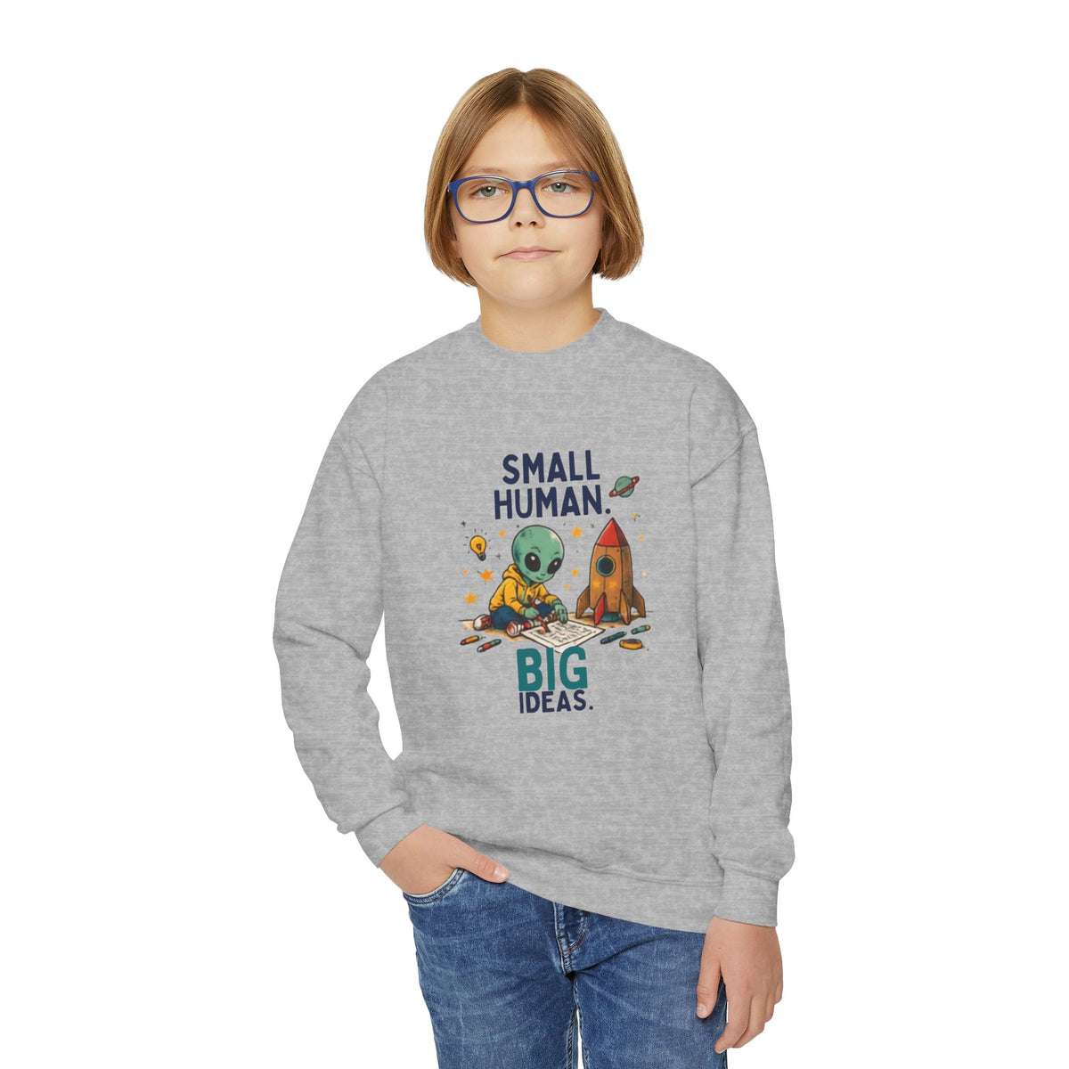 Small Human Big Ideas sweatshirt | Kids Space Alien Rocket crewneck