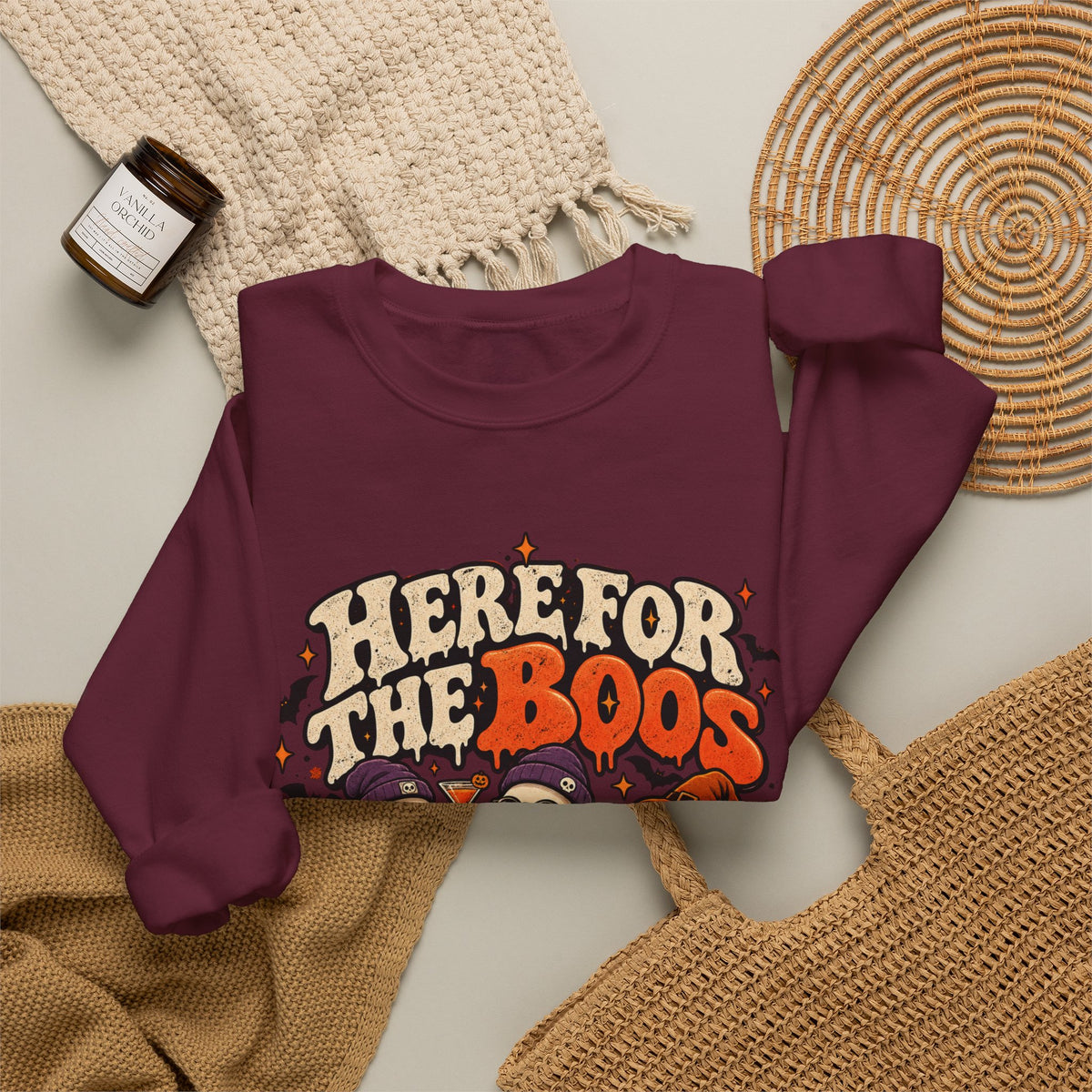 Here for the Boos Halloween Ghosts Crewneck Sweatshirt