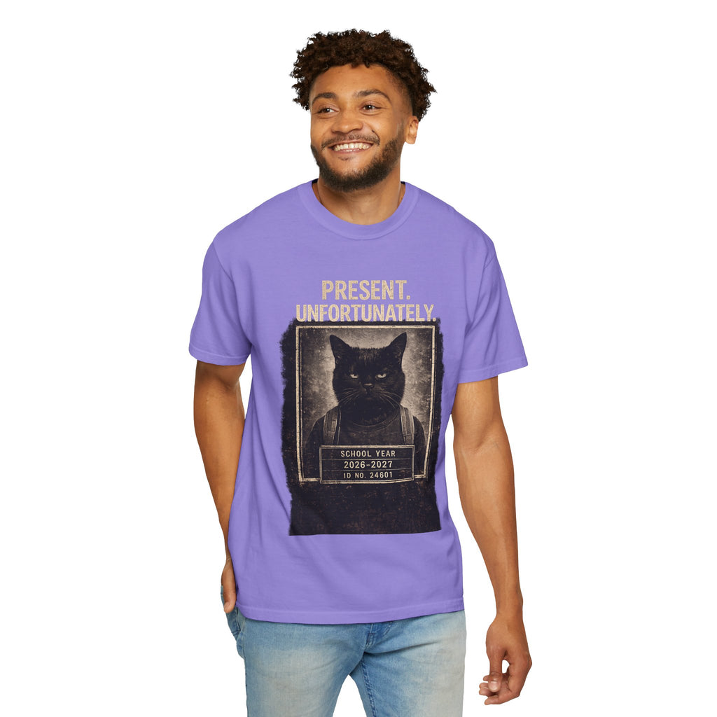 Present Unfortunately Mugshot Cat T-shirt | Vintage Black Cat Portrait