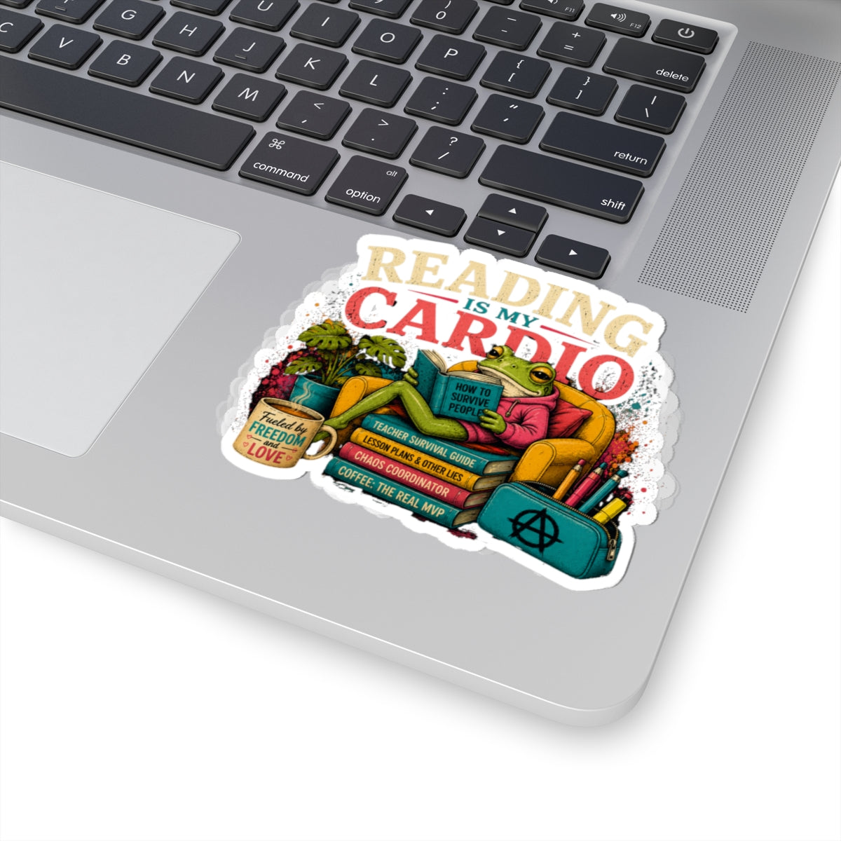 Reading Is My Cardio Sticker | Frog Reading on Armchair, Book Lover