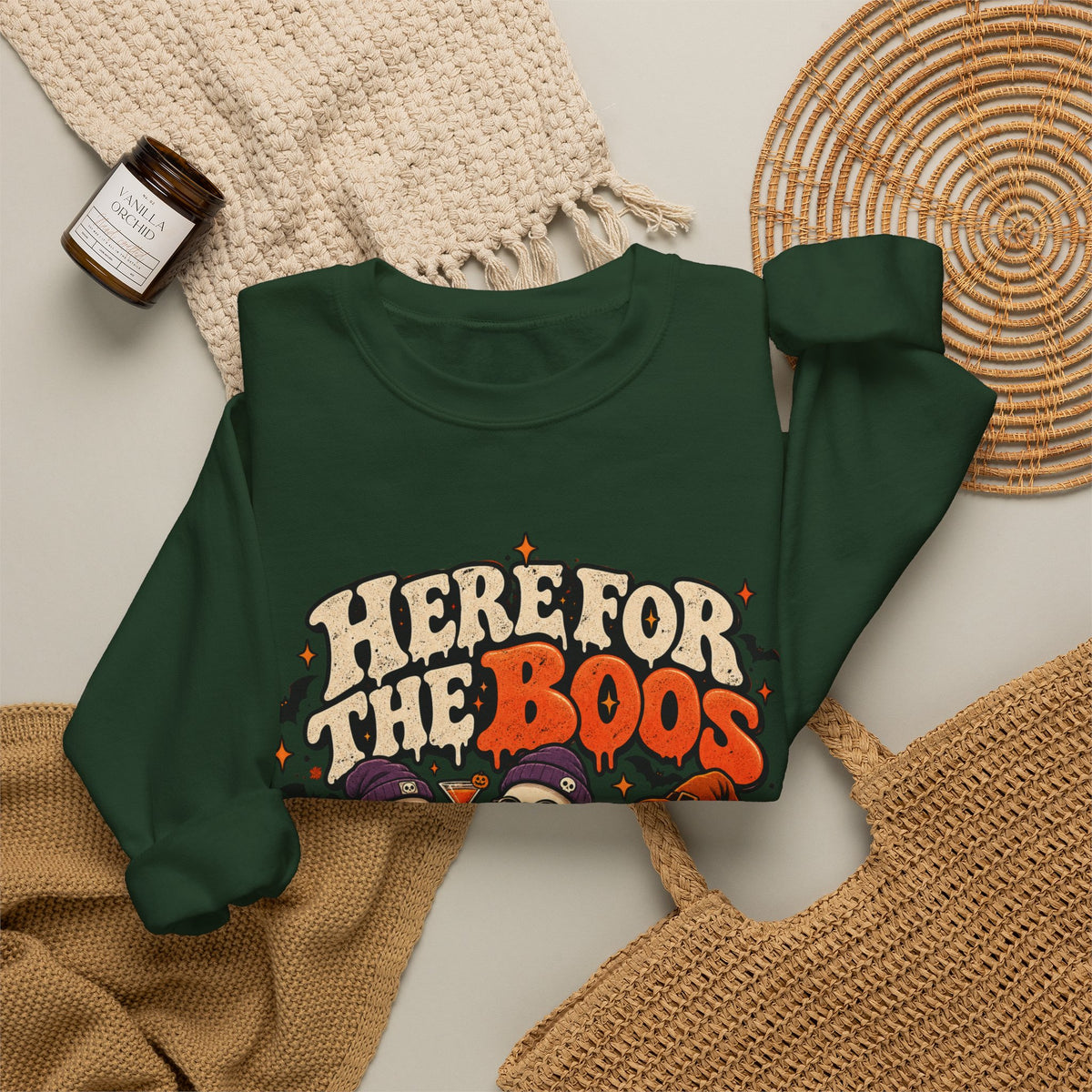 Here for the Boos Halloween Ghosts Crewneck Sweatshirt