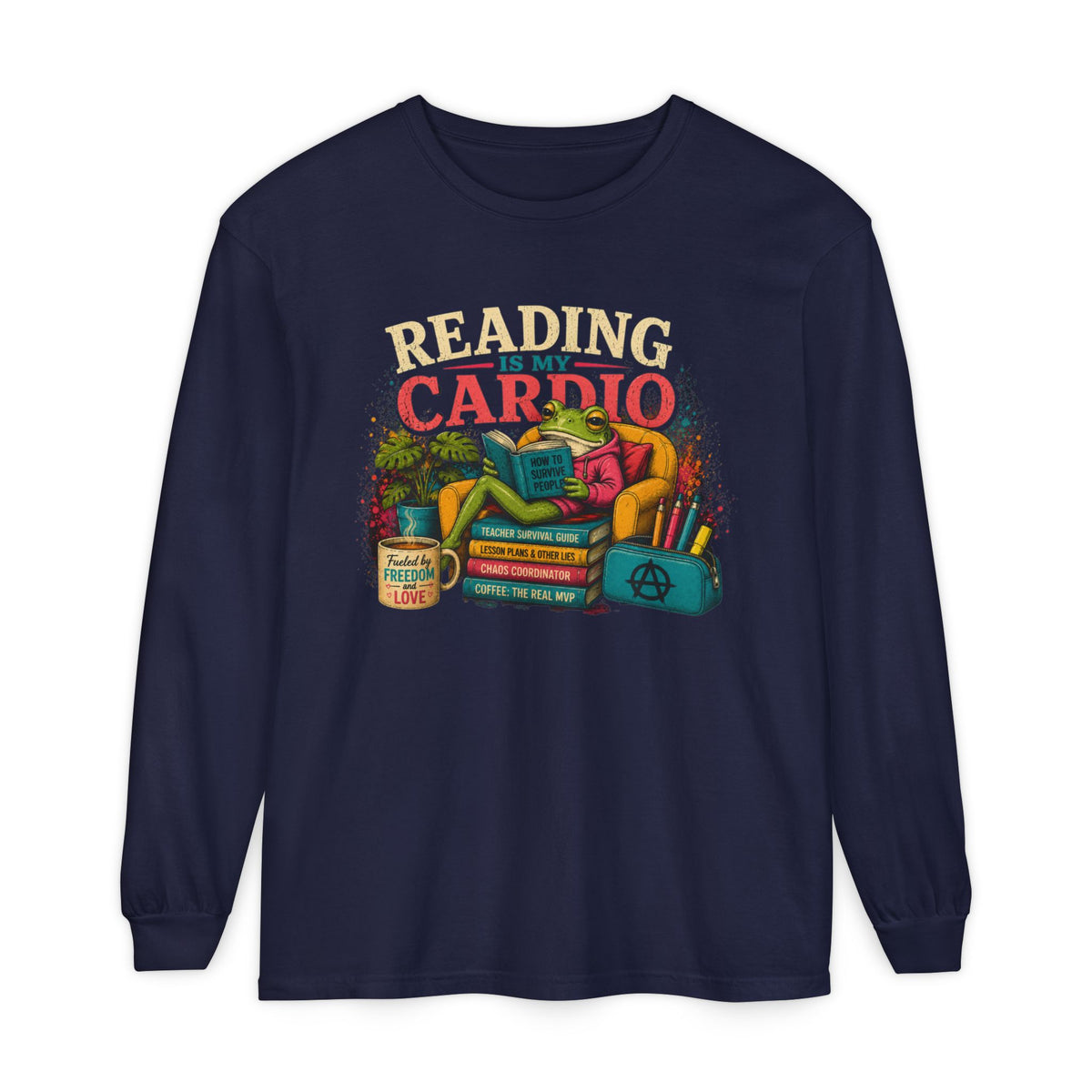 Reading Is My Cardio Long Sleeve Tee | Stack of Books Illustration