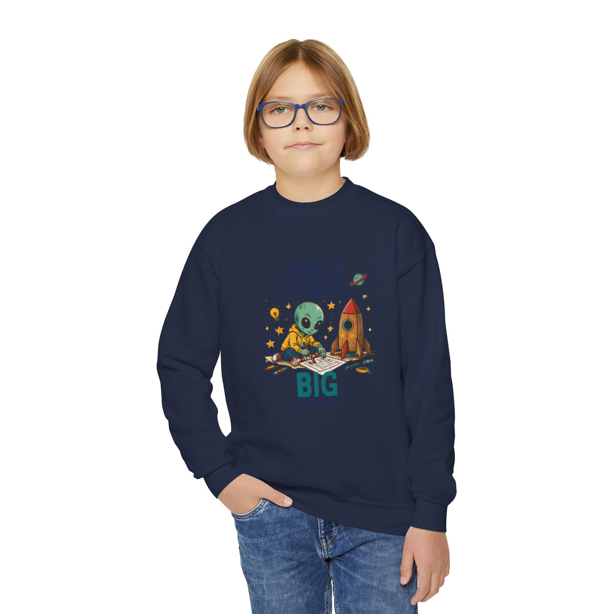 Small Human Big Ideas sweatshirt | Kids Space Alien Rocket crewneck