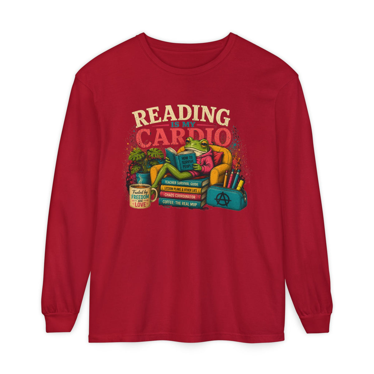 Reading Is My Cardio Long Sleeve Tee | Stack of Books Illustration