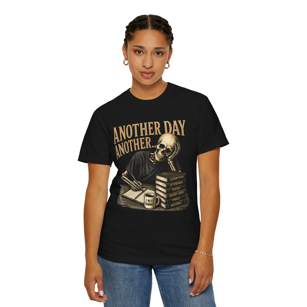 Another Day Another... skeleton study shirt | skull stack of books tee