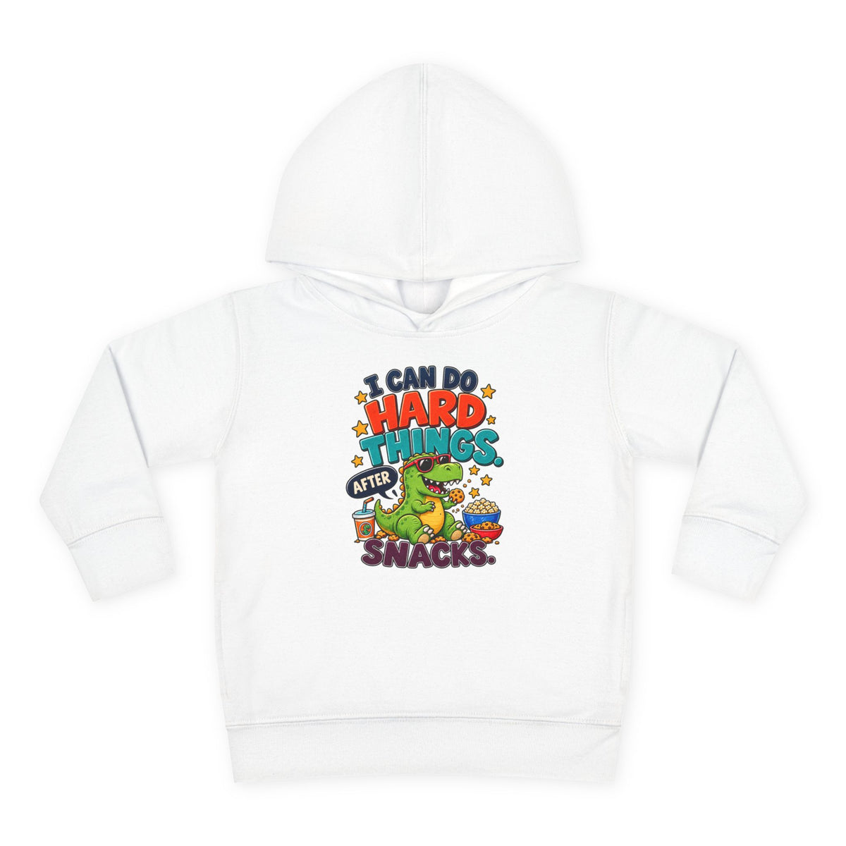 Toddler Hoodie – “I Can Do Hard Things After Snacks” Motivational Dinosaur Pullover
