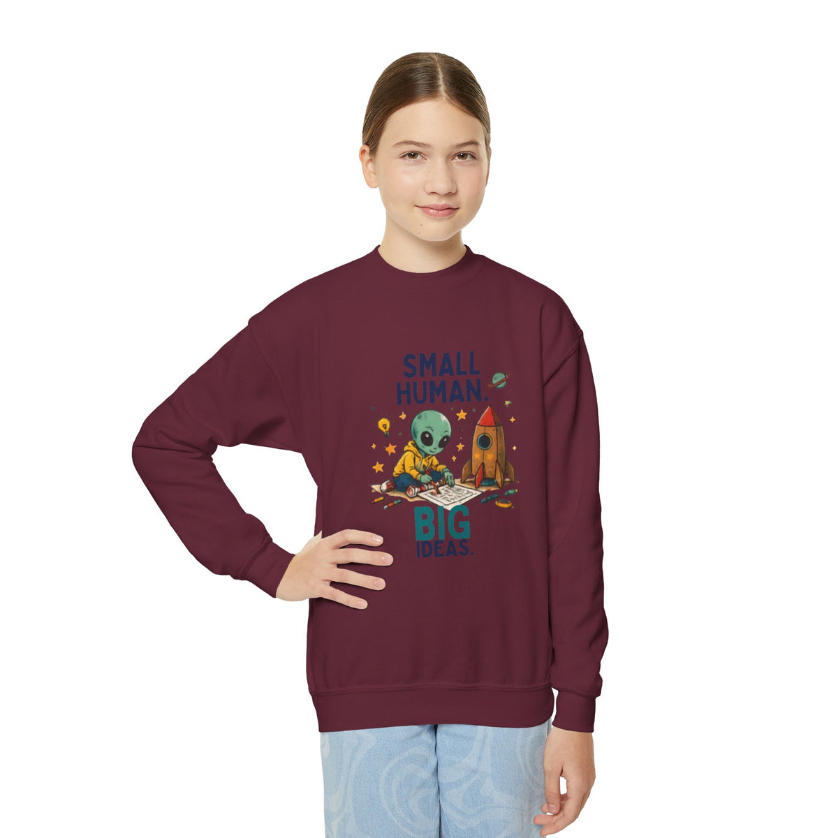 Small Human Big Ideas sweatshirt | Kids Space Alien Rocket crewneck